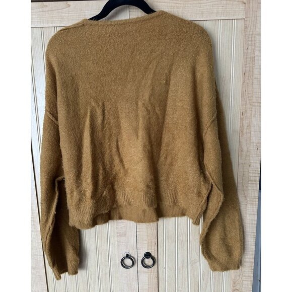 Free People Princess Sweater Gold Fuzzy Vneck Pullover S - Picture 4 of 5